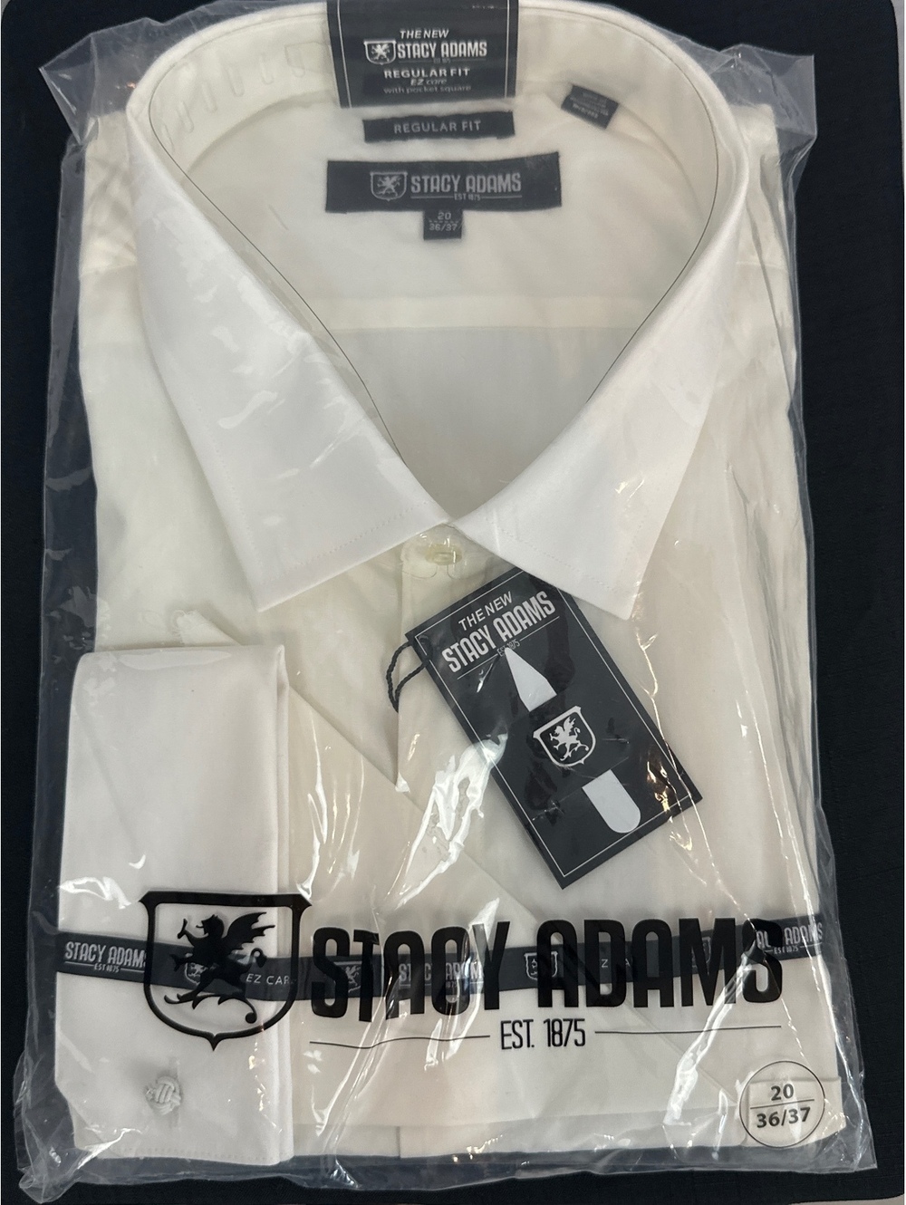 Stacy Adams Men's Regular Fit White Dress Shirt Size 20 36/